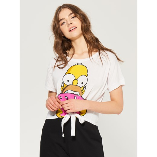 Sinsay - Oversize'owy t-shirt z wiązaniem the simpson - Biały