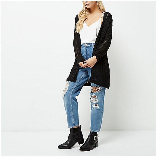 Petite black ladder longline cardigan 