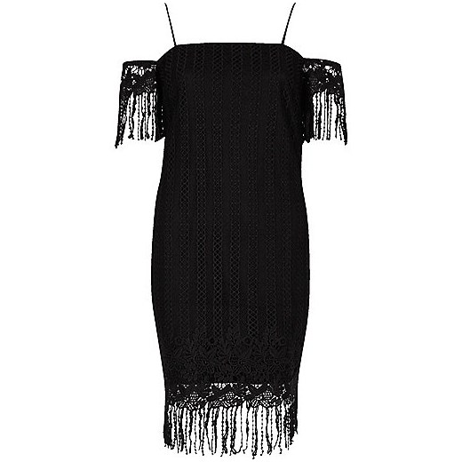 Black lace cold shoulder slip dress 