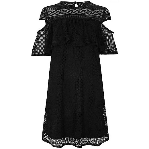 Black cold shoulder lace dress 