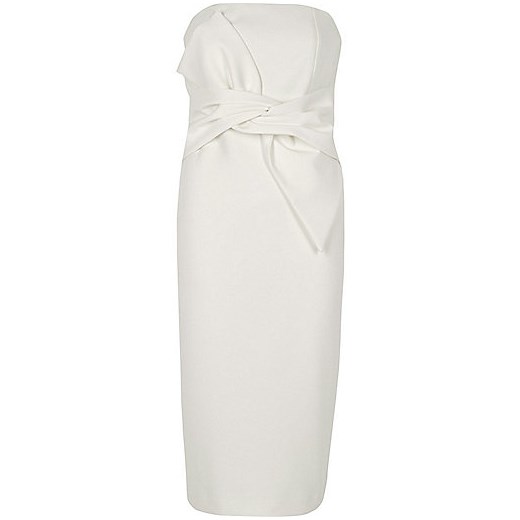 White bow front bandeau bodycon dress 