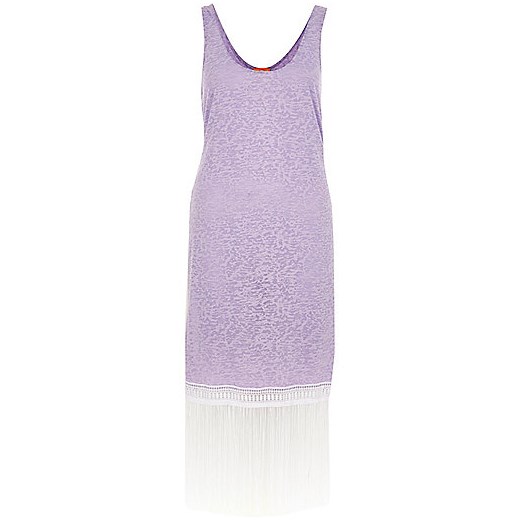 Light purple burnout fringe trim vest dress 