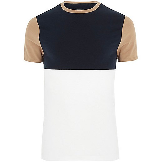 White and navy colour block muscle T-shirt 