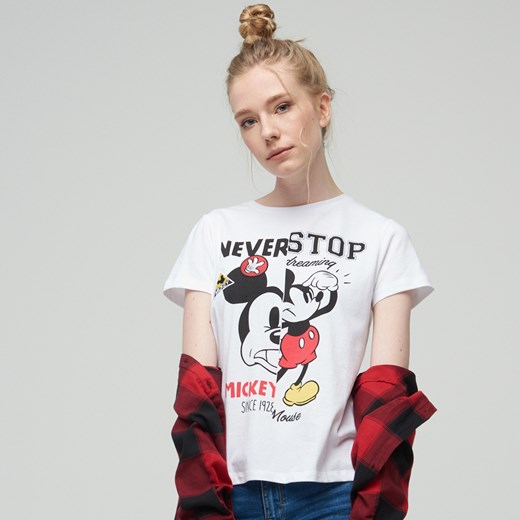 Cropp - Bawełniany t-shirt mickey mouse - Biały Cropp bialy XS 