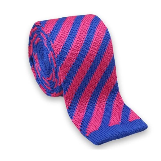 Dziergany Krawat Męski KNIT, Casual - Chattier- Kolorowy, Niebiesko-Różowy KRCH0978 ze sklepu JegoSzafa.pl w kategorii Krawaty - zdjęcie 37876547
