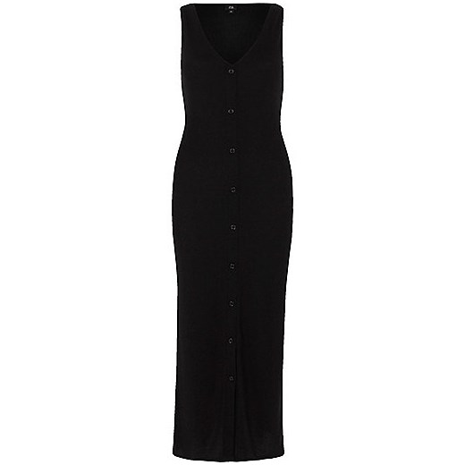 Black sleevless ribbed button-up maxi dress   River Island  