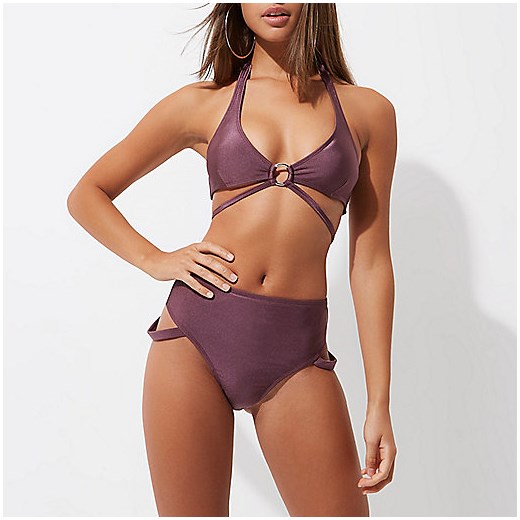 Purple high waisted strappy bikini bottoms 
