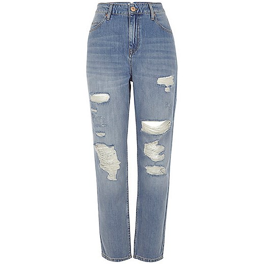 Blue wash Mom ripped relaxed fit jeans   River Island  