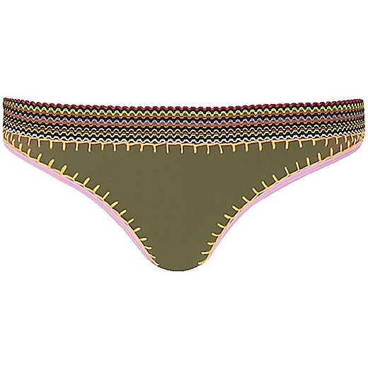 Khaki saddle stitch plunge bikini top 