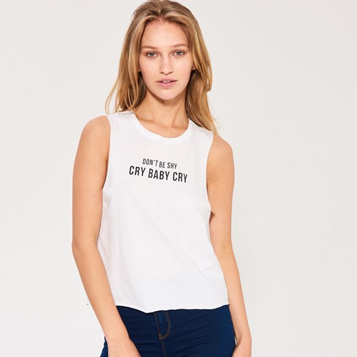 Sinsay - Top z napisem cry baby cry - Biały Sinsay S