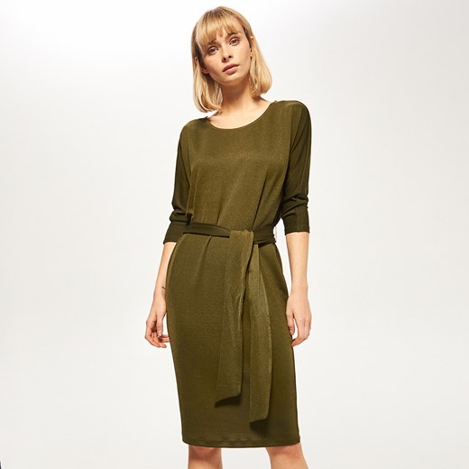Reserved - Elegancka sukienka z wiązaniem w talii - Zielony Reserved zielony L 