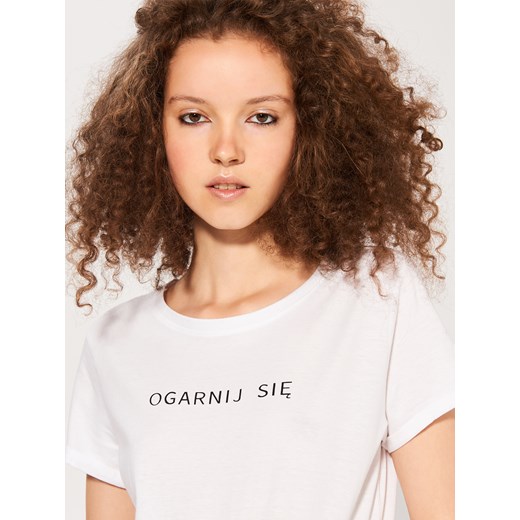 Sinsay - T-shirt z minimalistycznym napisem - Biały bialy Sinsay XL 