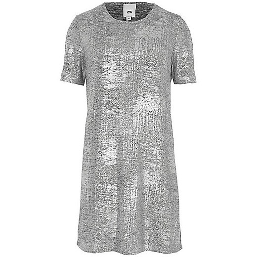 Silver metallic foil T-shirt dress 