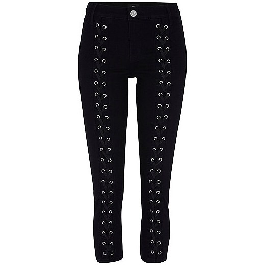 Petite black Molly lace-up jeggings 