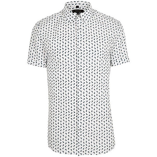 White paisley short sleeve muscle fit shirt 