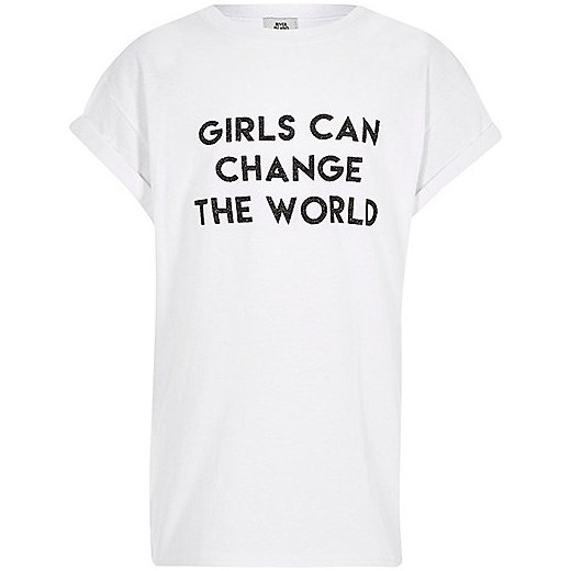 Girls white print boyfriend T-shirt 