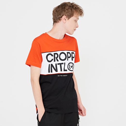 Cropp - T-shirt z nadrukiem - Czarny Cropp pomaranczowy XL 