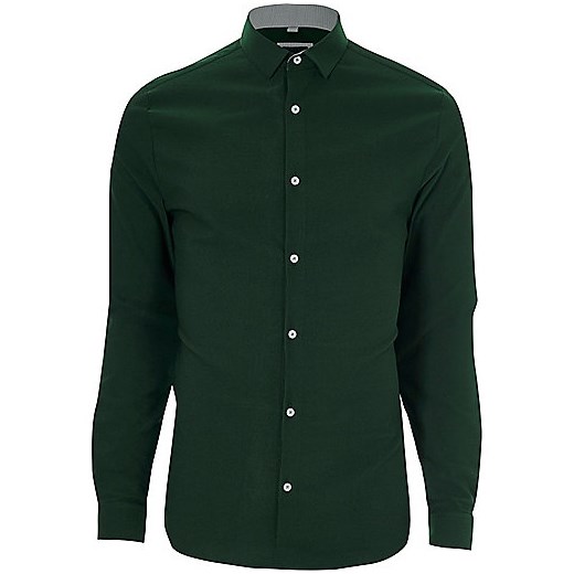 Green textured skinny fit shirt  zielony River Island  