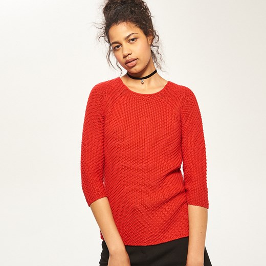 Reserved - Sweter o supełkowym splocie - Czerwony Reserved pomaranczowy L 