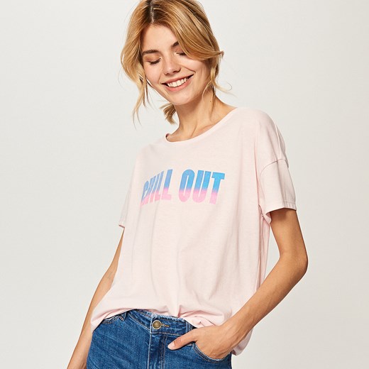 Reserved - T-shirt z nadrukiem - Różowy bezowy Reserved M 