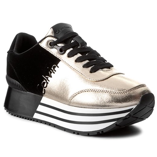 Sneakersy CALVIN KLEIN JEANS - Carlita R0689  Gold/Black czarny Calvin Klein 38 eobuwie.pl