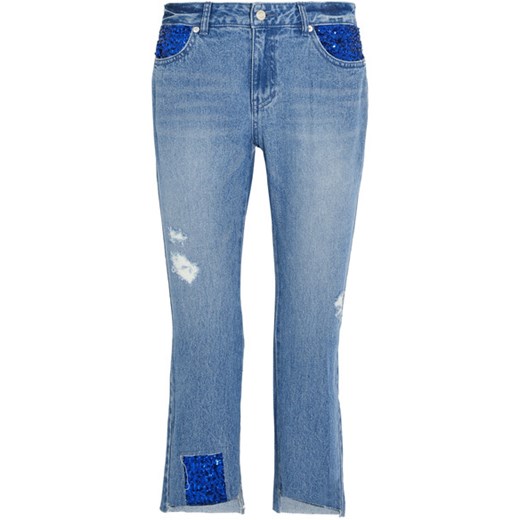 Spangle distressed sequined high-rise straight-leg jeans  niebieski  NET-A-PORTER