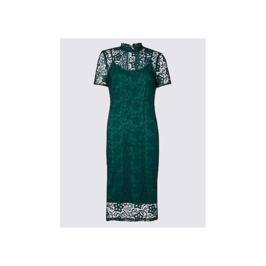 Floral Lace Short Sleeve Bodycon Dress  Marks & Spencer zielony  Marks&Spencer