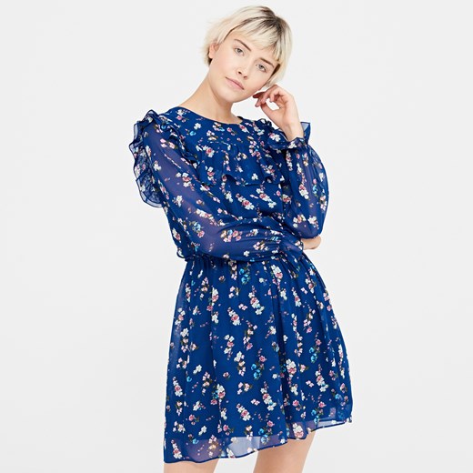 Cropp - Sukienka z kwiatowym wzorem - Granatowy niebieski Cropp S 