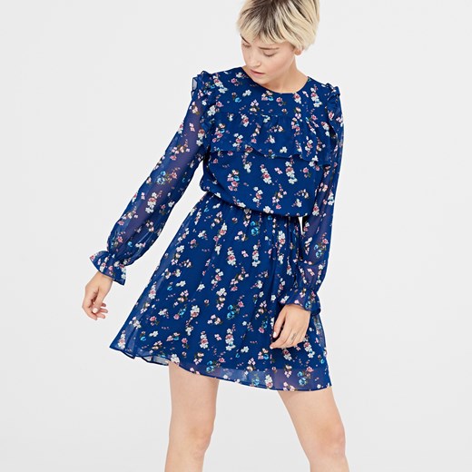 Cropp - Sukienka z kwiatowym wzorem - Granatowy niebieski Cropp XS 