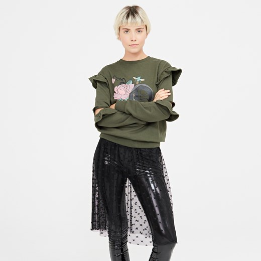 Cropp - Bluza z falbaną - Zielony Cropp L