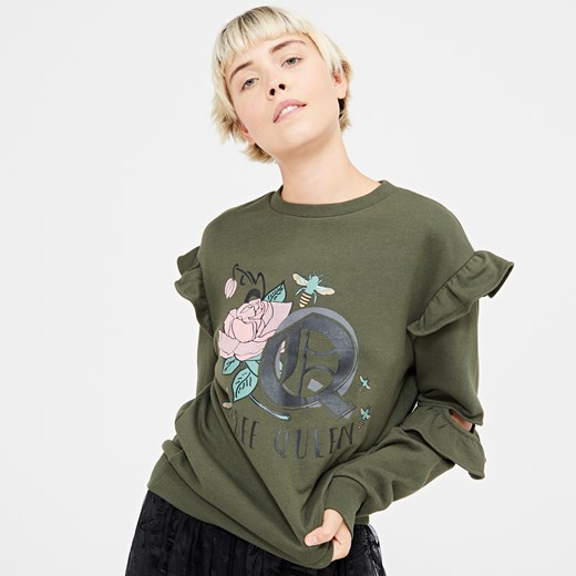 Cropp - Bluza z falbaną - Zielony szary Cropp L