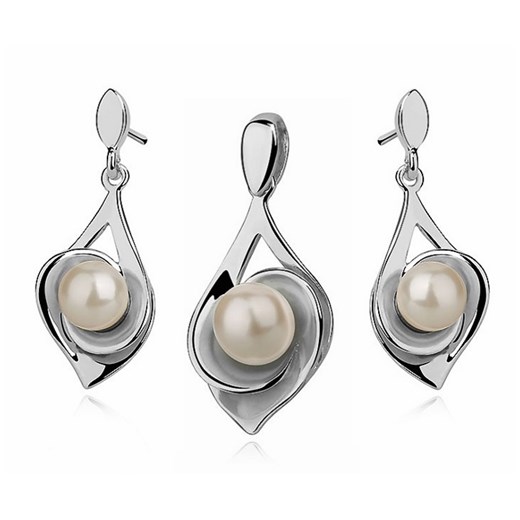 Elegancki rodowany srebrny komplet perła perły srebro 925 KS0103Z_W