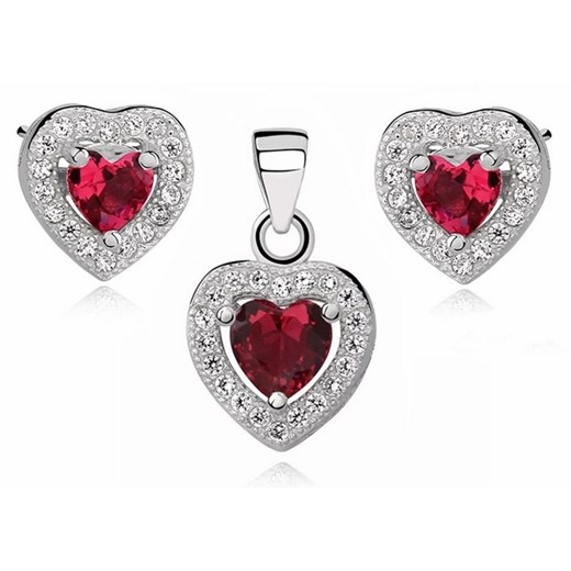 Rodowany srebrny komplet serc z rubinową cyrkonią srebro 925 Z0760C_Z