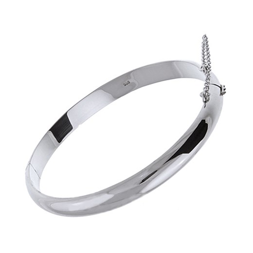 Elegancka okrągła sztywna srebrna  gładka bransoleta  z łańcuszkiem srebro 925 FB434