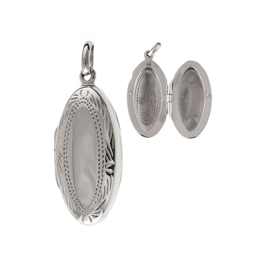 Elegancki owalny otwierany srebrny wisior sekretnik z grawerowanym wzorem srebro 925 W0227