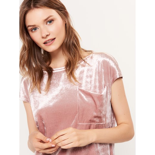 Mohito - Koszulka z aksamitnej tkaniny - Różowy Mohito bezowy XS 