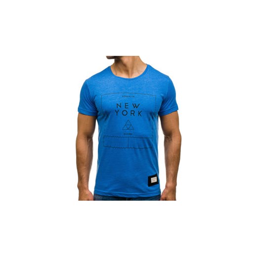 T-shirt męski z nadrukiem niebieski Denley 1119