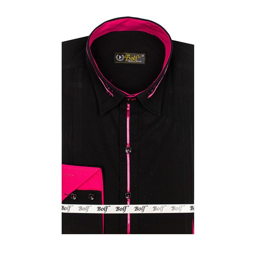 Koszula męska elegancka z długim rękawem czarno-różowa Bolf 2964