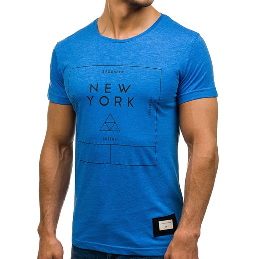 T-shirt męski z nadrukiem niebieski Denley 1119