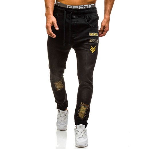 Spodnie jeansowe joggery męskie czarne Denley 0806