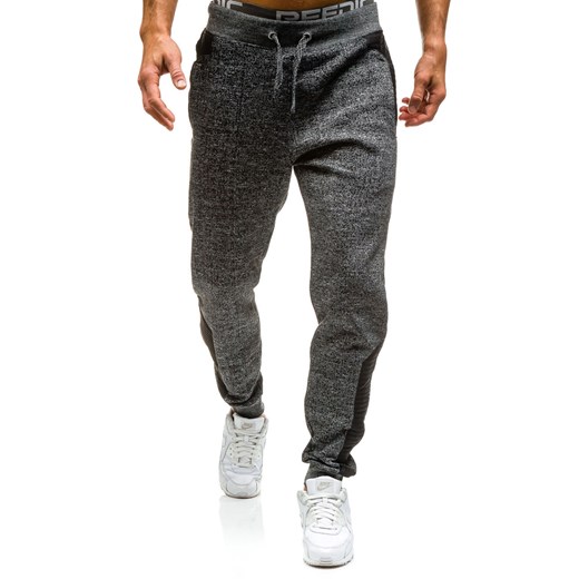 Spodnie dresowe joggery męskie czarne Denley x015