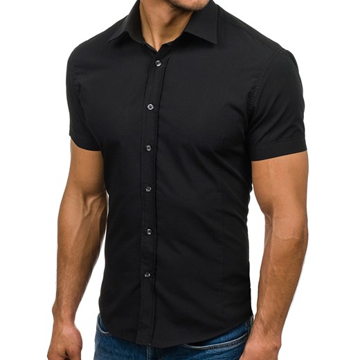 Koszula męska elegancka z krótkim rękawem czarny Bolf 7501