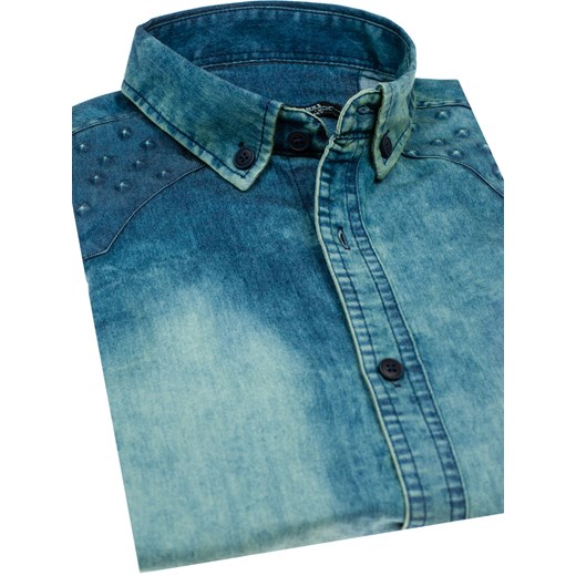Koszula męska jeansowa z długim rękawem granatowo-szara Denley 0540-1