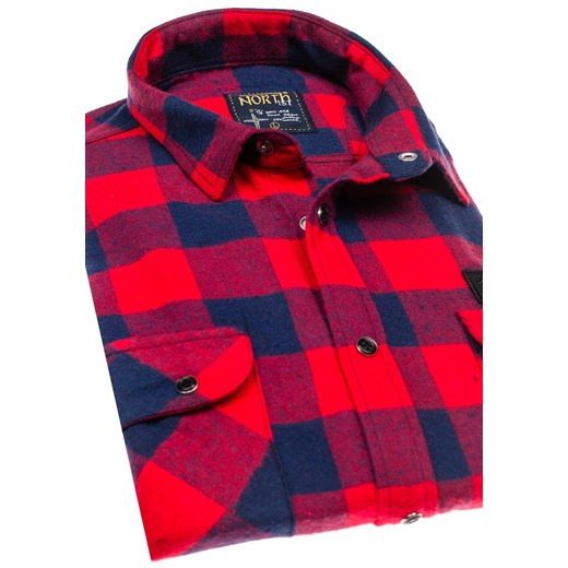 Koszula męska flanelowa z długim rękawem czerwona Denley 2503