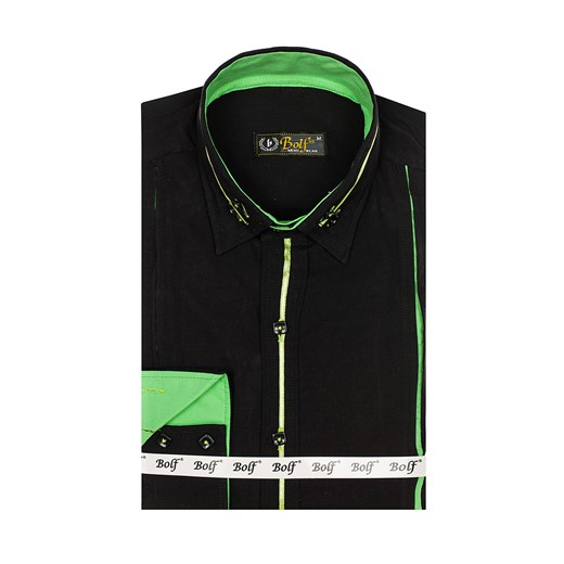 Koszula męska elegancka z długim rękawem czarno-zielona Bolf 2964