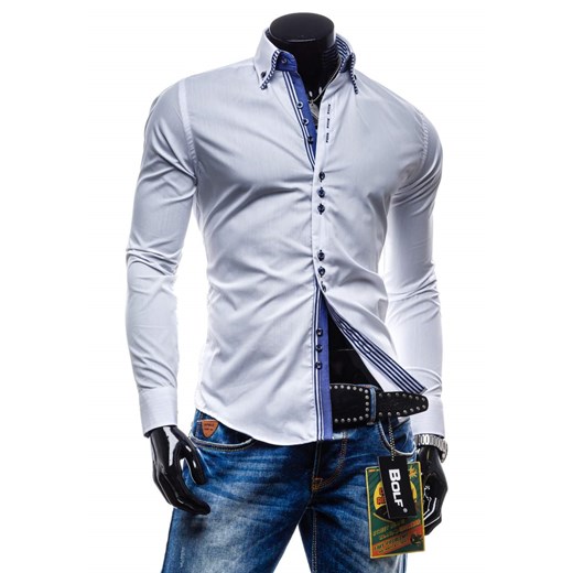 Koszula męska elegancka z długim rękawem biała Bolf 4703