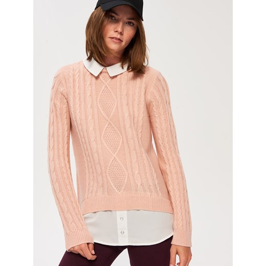 Sinsay - Sweter z koszulą - Różowy