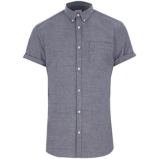Grey muscle fit short sleeve Oxford shirt  niebieski River Island  