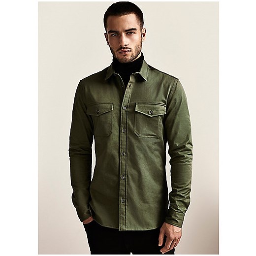 Khaki green muscle fit military shirt  River Island zielony  