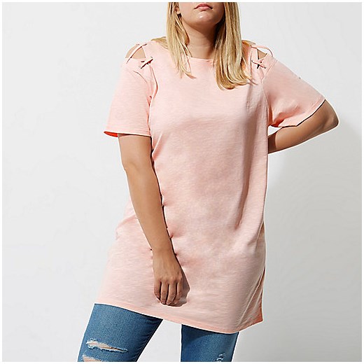 Plus pink cold shoulder oversized T-shirt  bezowy River Island  